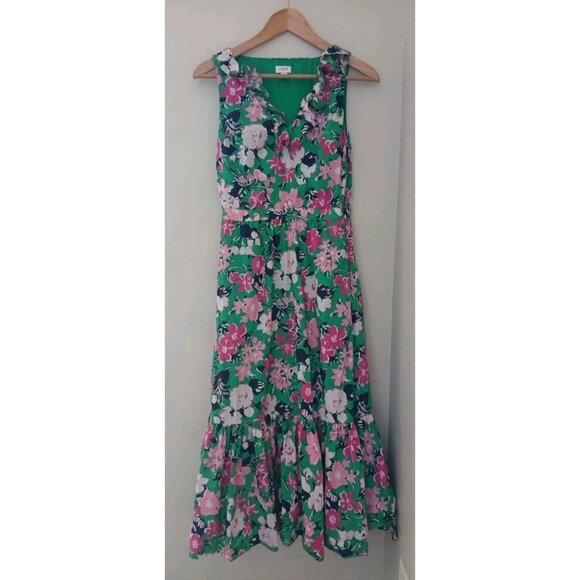 J. Crew Printed V Neck Ruffle Midi Dress - Picture 1 of 10
